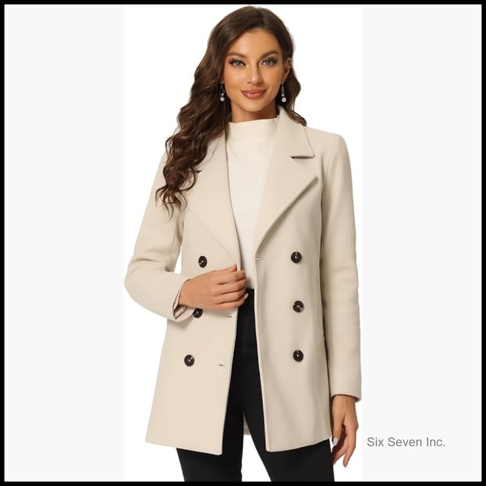 Polyester Pea Coat Double Breasted Mid Thigh Wint… - image 1